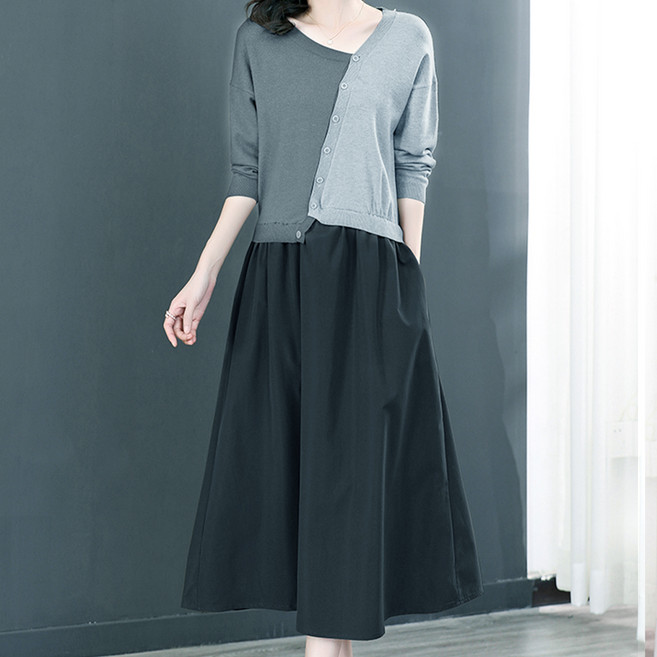 ATTERLIC Suel 不對稱日常連身裙 10025 含大尺碼, 灰色