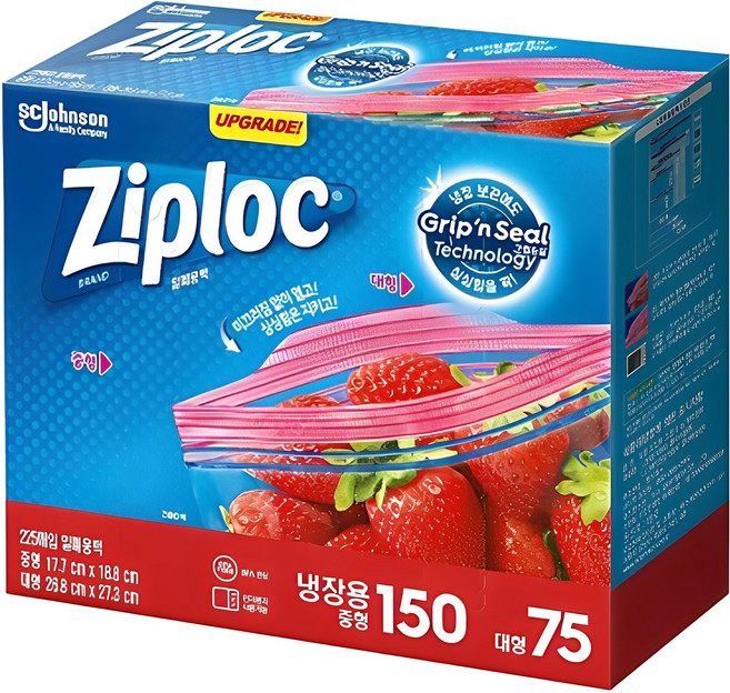 지퍼락 그립앤실 지퍼백 냉장용 중형 150p + 대형 75p 세트, 혼합, 1개, 1세트