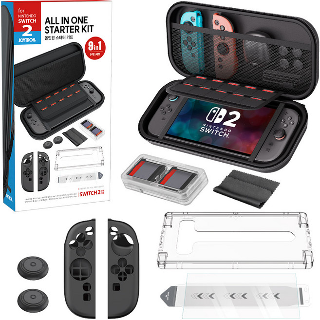 조이트론 닌텐도 스위치2 액세서리 올인원 스타터 키트 7종 세트, 블랙, 1세트, SW2-KIT01