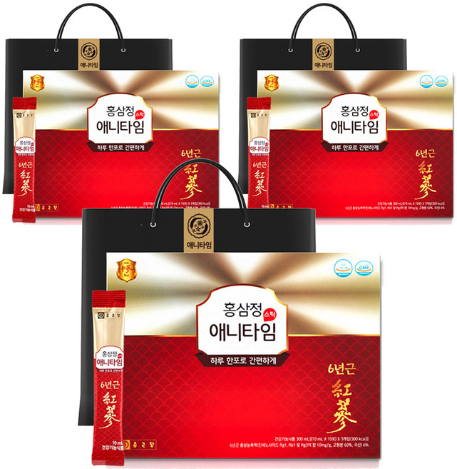 종근당 홍삼정 애니타임 스틱 + 쇼핑백, 30회분, 3개