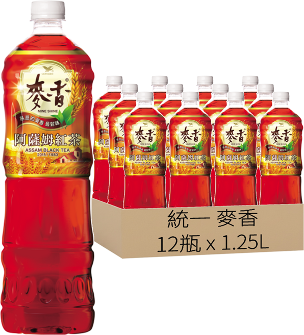 統一 麥香 阿薩姆紅茶, 1.25L, 12瓶