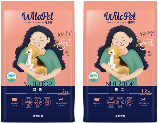 윌로펫 퍼피 뉴트리탑 소프트 사료, 닭, 1.2kg, 2개