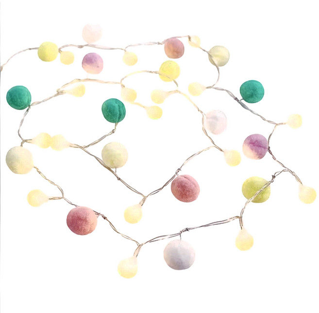 aibo 毛球圓球燈串 2m20燈 暖光 電池式, 小清新, 1組