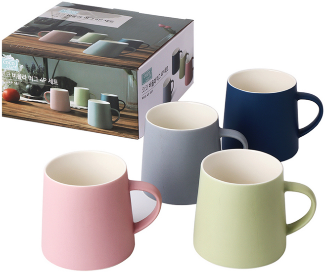 코코스토리 비올라 머그 4종 세트 420ml, CandyPink + MisticGray + TenderGreen + OceanBlue, 1세트