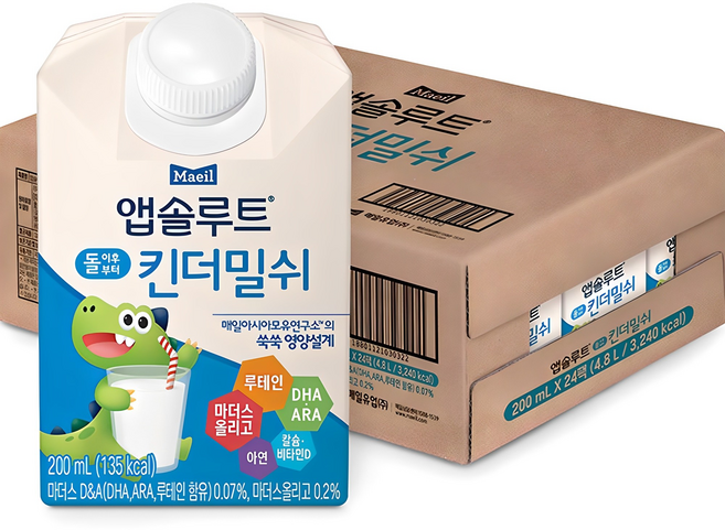 앱솔루트 킨더밀쉬 유아우유, 200ml, 24개