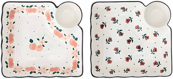 프라카 폴란드풍 도자기 만두접시 2종 세트, 피치블로썸 + 티니로즈, 1세트