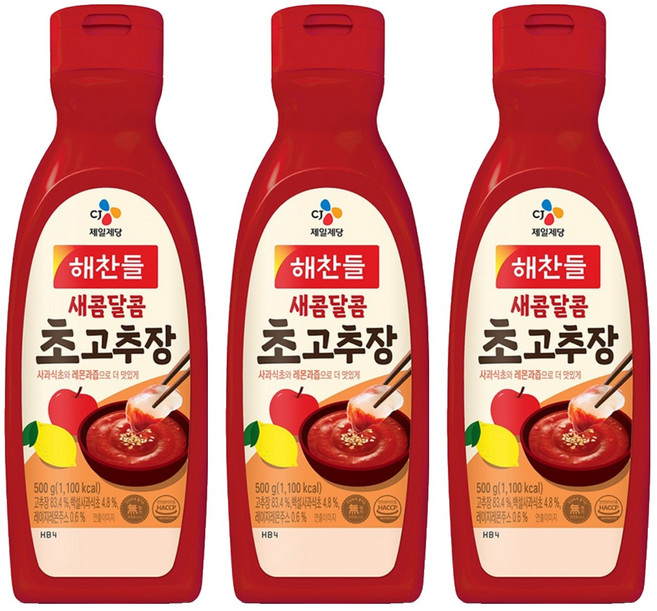 해찬들 새콤달콤 초고추장 튜브형, 500g, 3개