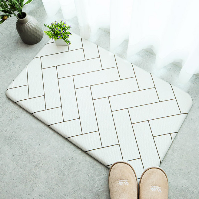 마켓플랜 볼륨 주방매트, 화이트 헤링본 + 린넨, 1개