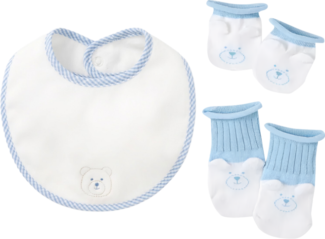 Fees BEBE 圍兜禮盒組 圍兜 + 短襪 + 手套, 藍色, 1盒