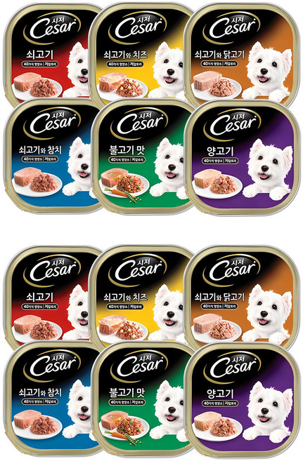 시저 1세 이상 강아지 버라이어티팩 주식캔, 혼합맛, 100g, 12개