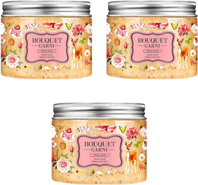 부케가르니 슈가 바디스크럽 화이트 머스크, 500g, 3개