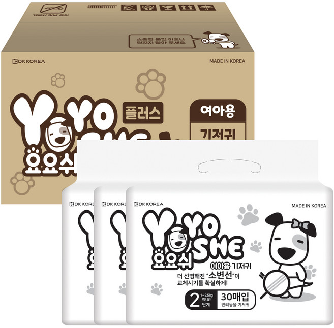 요요쉬 암컷 강아지 기저귀 대용량 플러스 2단계, 미니, 30개입, 3개