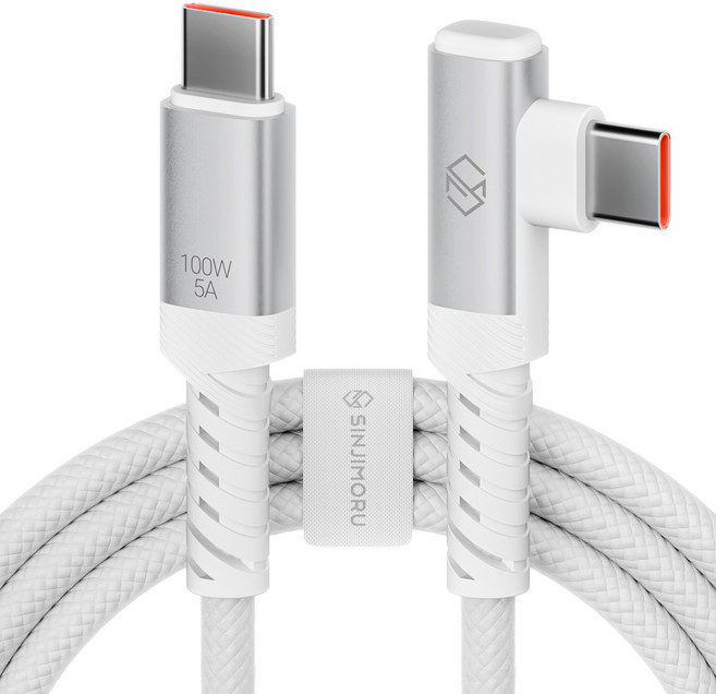 신지모루 C타입-C타입 L자형 앵글 우븐 패브릭 100W PD 초고속 충전 케이블, 화이트, 1개, 1m