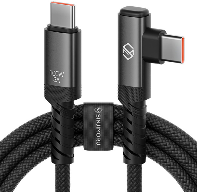 신지모루 C타입-C타입 L자형 앵글 우븐 패브릭 100W PD 초고속 충전 케이블, 블랙, 1개, 1m
