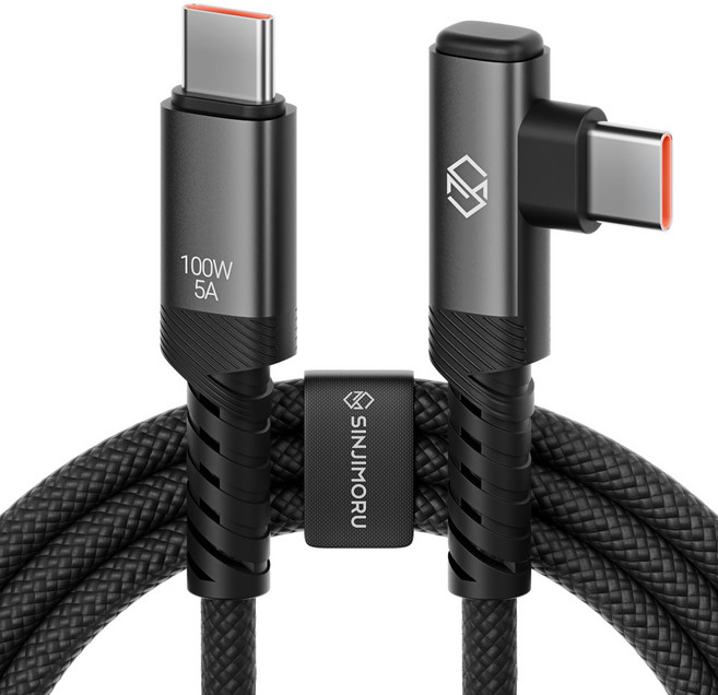 신지모루 C타입-C타입 L자형 앵글 우븐 패브릭 100W PD 초고속 충전 케이블, 블랙, 1개, 2m
