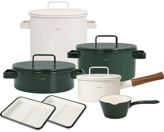 에지리 인덕션 노르딕 안단테 법랑 냄비세트 7종, 그린 + 화이트, 조리도구 7종, 1세트