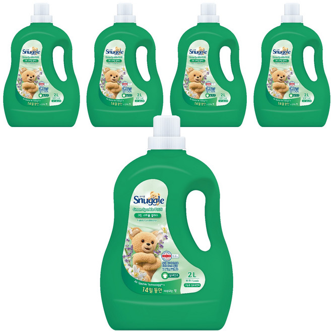 스너글 섬유유연제 그린스파클 플러스 본품, 2L, 5개