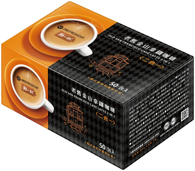 鮮一杯 老舊金山二合一拿鐵咖啡, 12g, 50包, 1盒