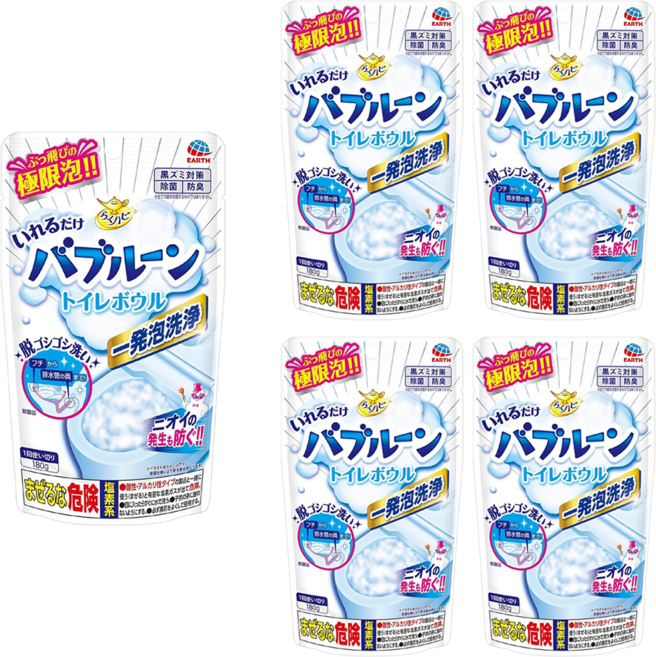 EARTH 地球製藥 抑菌發泡馬桶清潔粉, 180g, 5包