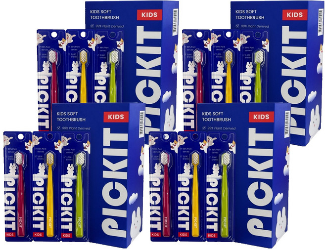 픽킷 저자극 어린이 칫솔 3종 x 3p 세트, 레드, 그린, 옐로우, 9개입, 4개