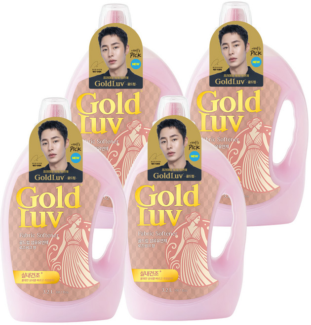 골드럽 섬유유연제 로즈핑크 본품, 4개, 3.2L