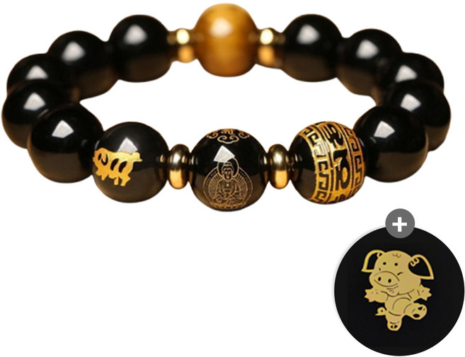 붓다베스트 남성용 흑요석 소원성취 12지 띠별 행운팔찌