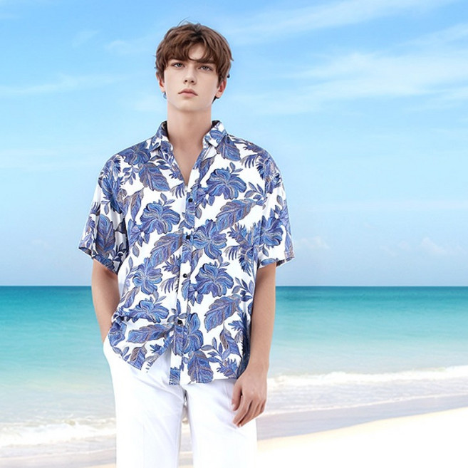 카이일라이바오 남성용 시원한 바캉스룩 하와이안 꽃남방 셔츠 NCC137