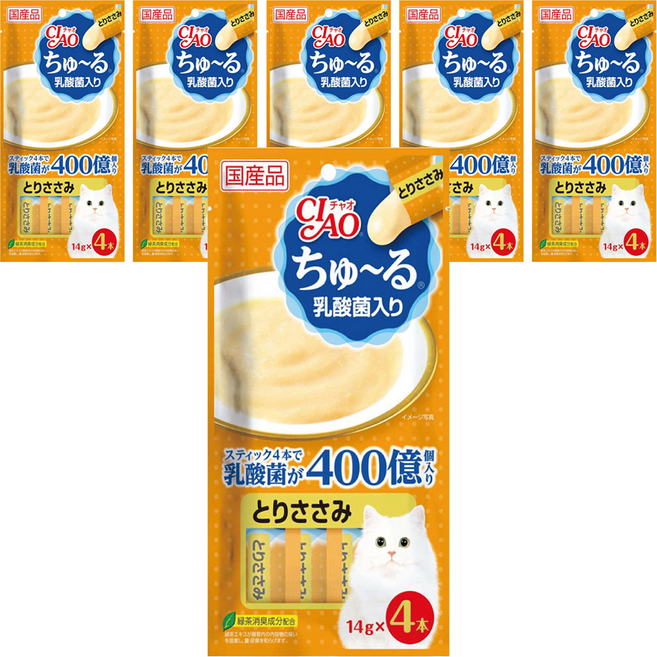 챠오츄르 고양이 짜먹는 간식, 혼합맛(닭가슴살/유산균), 14g, 6개