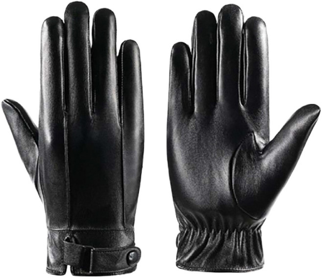 AHOYE PU皮可觸控保暖防水機車手套, 黑色