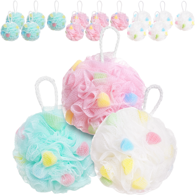 리브모어 버블 스펀지 샤워볼 3종 세트, 화이트 + 핑크 + 블루, 1세트