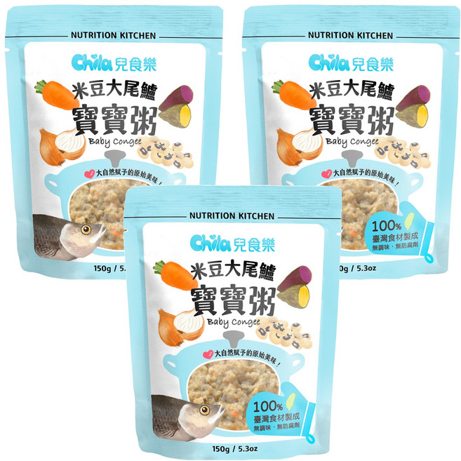 Chila 兒食樂 寶寶粥 米豆大尾鱸, 150g, 3包