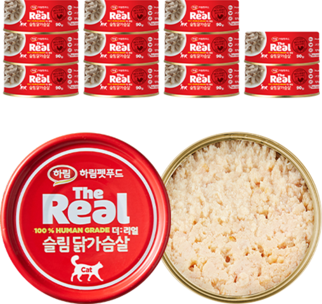 하림펫푸드 고양이 더리얼 슬림 간식캔, 닭고기맛, 90g, 12개