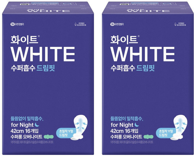 화이트 수퍼흡수 드림핏 수퍼롱 생리대 날개형, 오버나이트 이상, 16개입, 2개
