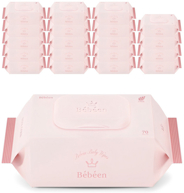 베베앙 로즈 골드 유아물티슈 캡형, 75g, 70매, 20개