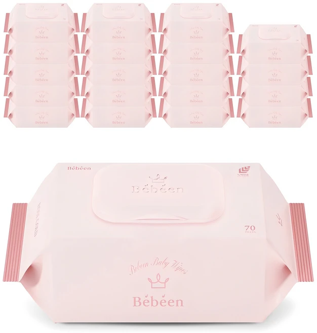 베베앙 로즈 골드 유아물티슈 캡형, 75g, 70매, 20개 - 쿠팡