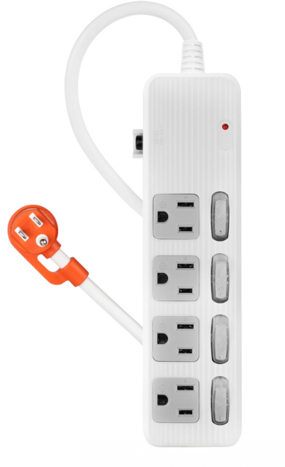 PowerSync 群加 4開4插防雷擊抗搖擺延長用電源線組 TPS344AN9045 19.6 x 5.3 x 2.45cm 760g, 4.5m, 白色, 1條