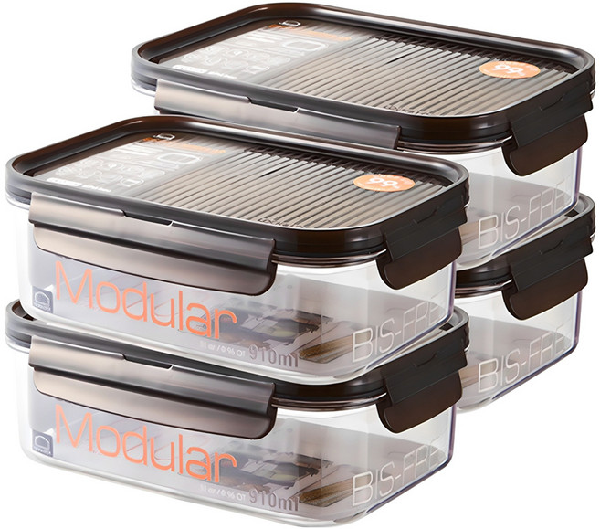 락앤락 비스프리 모듈러 직사각 밀폐용기, 4개, 910ml