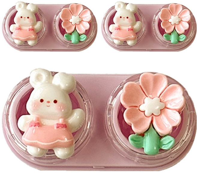 특별한상점 귀여운 휴대용 서랍형 콘택트렌즈 케이스 세트, 래빗, 3세트