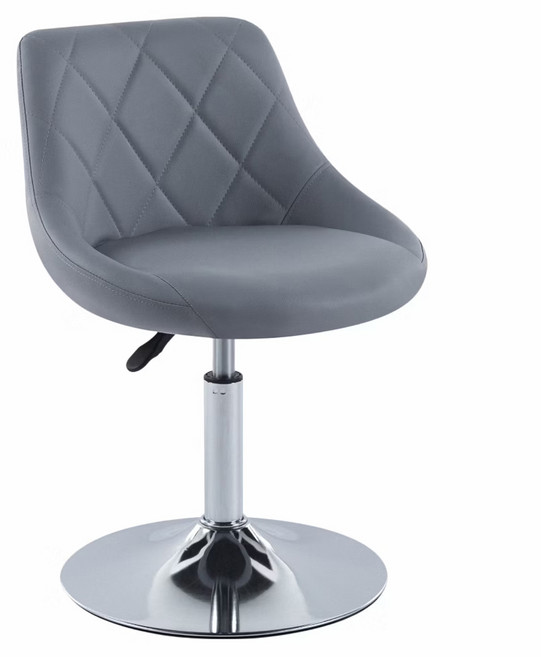 E-home Luke 路克菱格紋皮面可調式多功能圓盤椅 灰色 吧檯椅及美容美髮椅和電腦椅 PU皮革 電鍍金屬圓盤腳, 1個