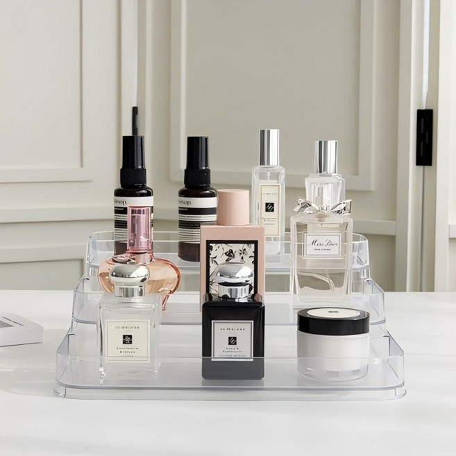 리빙공감 화장품 향수 수납 트레이 3단, 2개, 투명