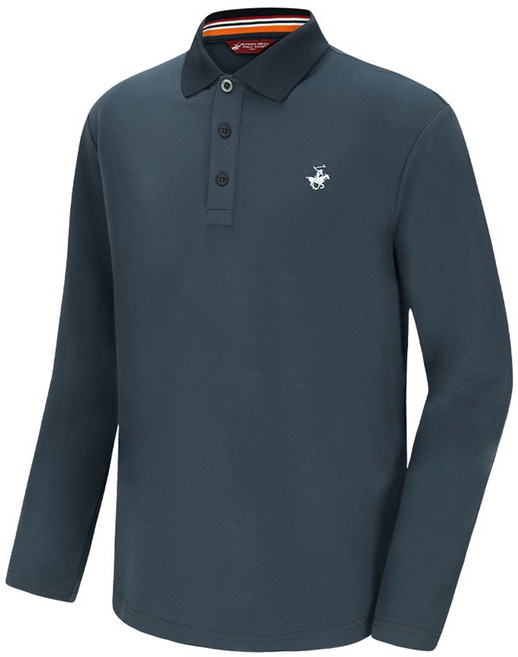 BEVERLY HILLS POLO CLUB 比佛利保羅 男女通用刺繡logo撞色布料亮點PK長袖Polo衫 CPY9T71, 灰色