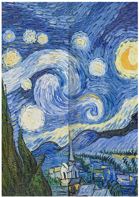 半島良品 棉麻門簾風水簾 長款, 梵谷 星空 藍色