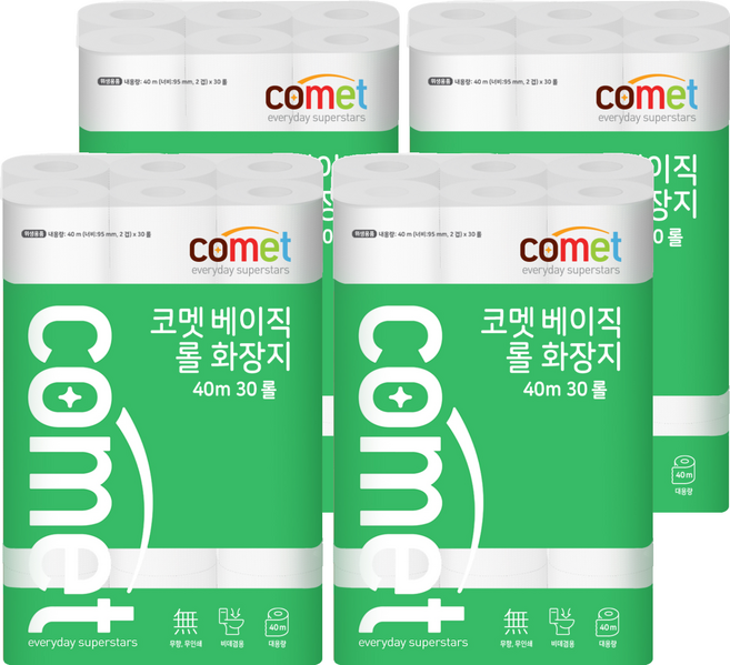 코멧 베이직 2겹 롤화장지 40m, 30개입, 4개
