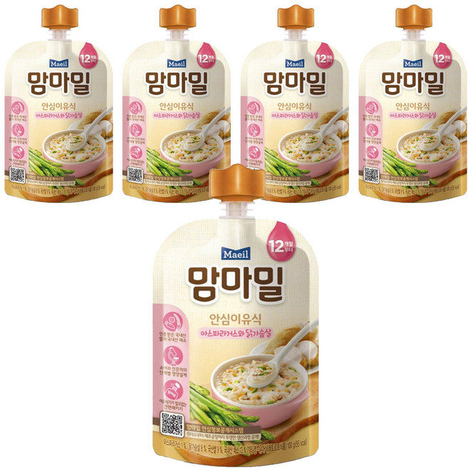 맘마밀 12개월부터 안심 이유식, 아스파라거스와 닭가슴살, 100g, 5개