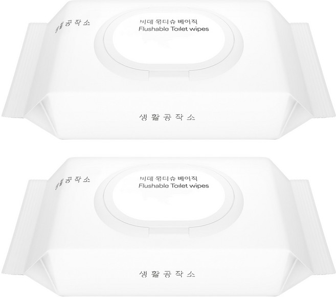 생활공작소 베이직 비데 물티슈 캡형, 60매, 2개