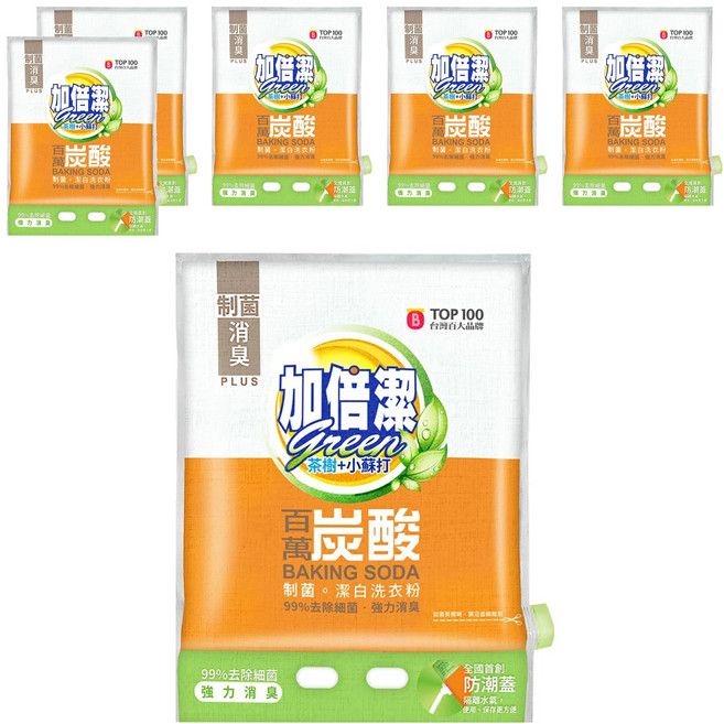 加倍潔 茶樹 + 小蘇打 制菌潔白洗衣粉, 1kg, 6袋