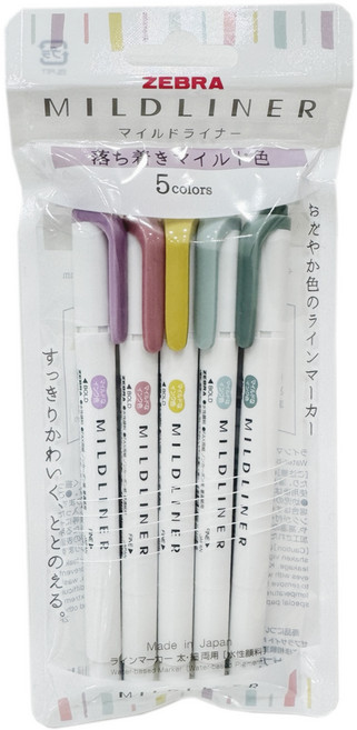 제브라 마일드라이너 OT 형광펜 5색 세트, 모스그린, 민트, 미모사옐로우, 스모크레드, 아이리스, 1세트