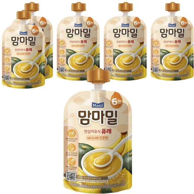 맘마밀 안심 이유식 퓨레 6개월부터, 100g, 6개, 바나나와 단호박 - 쿠팡