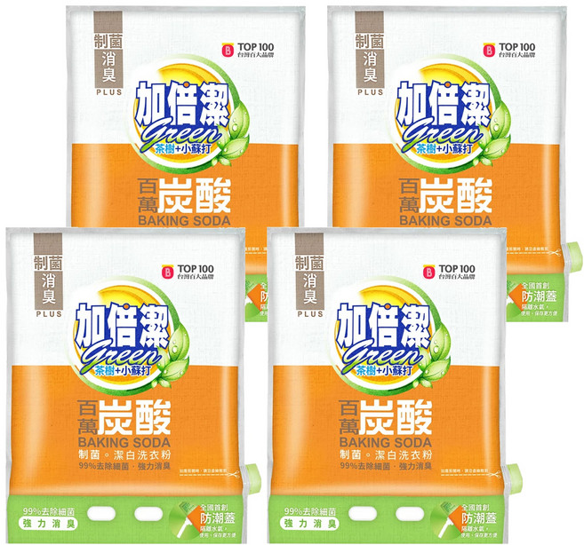 加倍潔 茶樹 + 小蘇打 制菌潔白洗衣粉, 1kg, 4袋