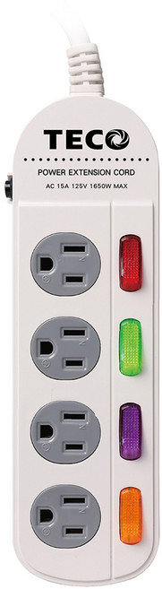 TECO 東元 四開四插轉接電源線組 3孔, 2.7m, 白色 + 灰色 + 霓虹色, 1個